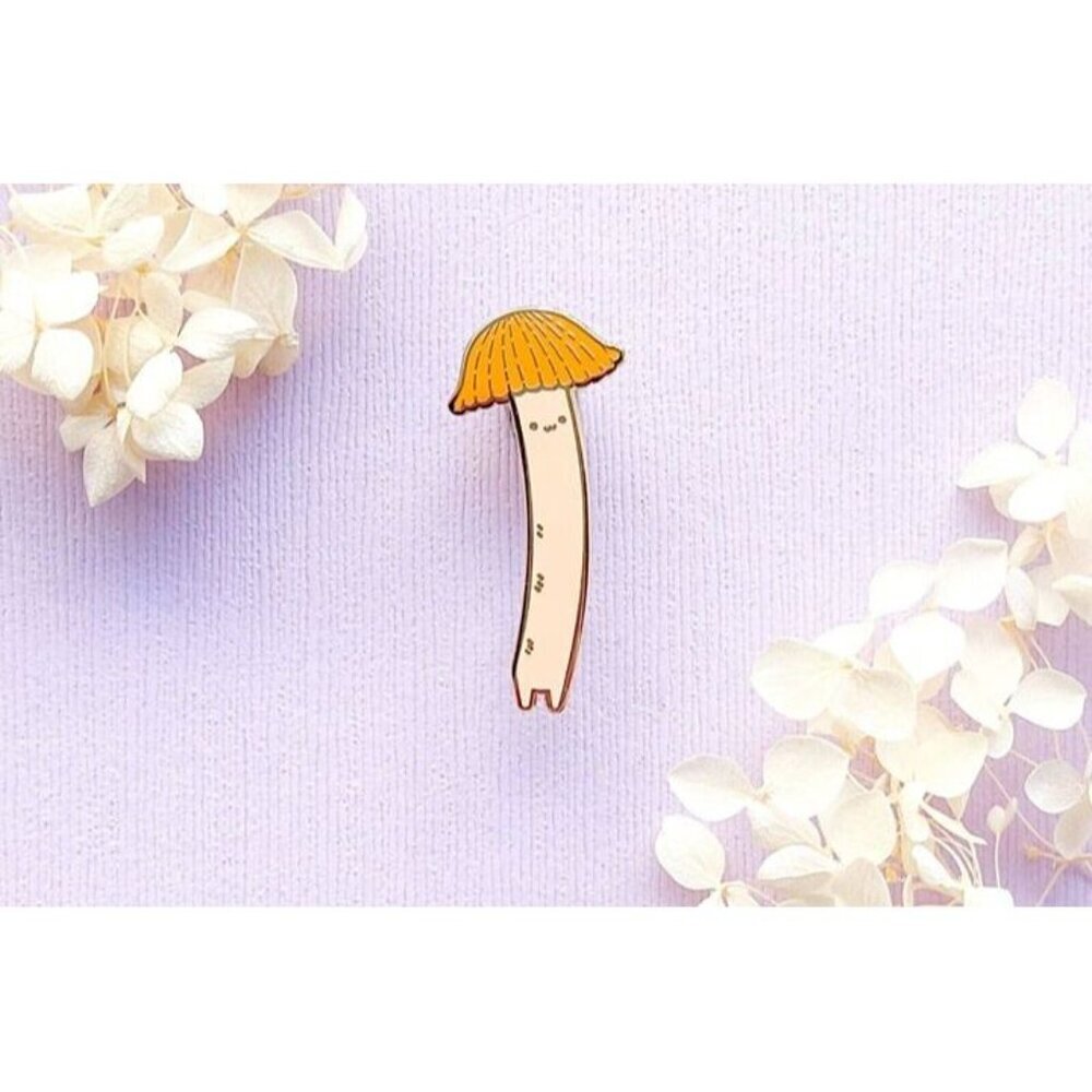 Chibi Orange Bonnet Mushroom Enamel Pin - Gold Plated Kawaii Jewelry & Brooch - Picture 6 of 9